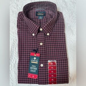 Members Mark, men’s button down oxford dress shirt, Size XL, maroon and black‎